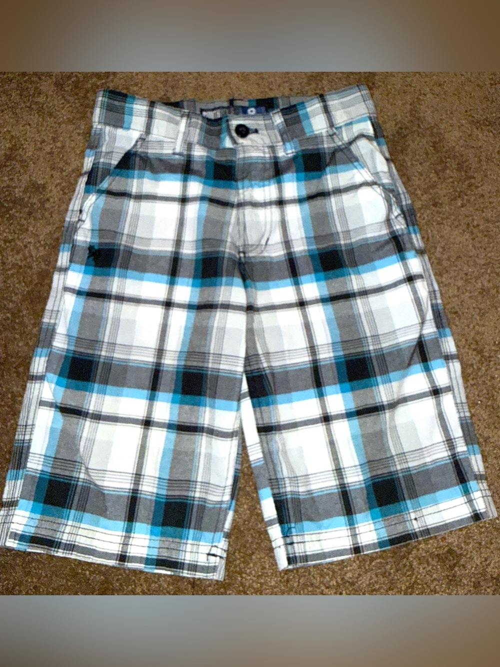 Southpole Boys Blue, Black, and White Plaid Casual Shorts, size 10